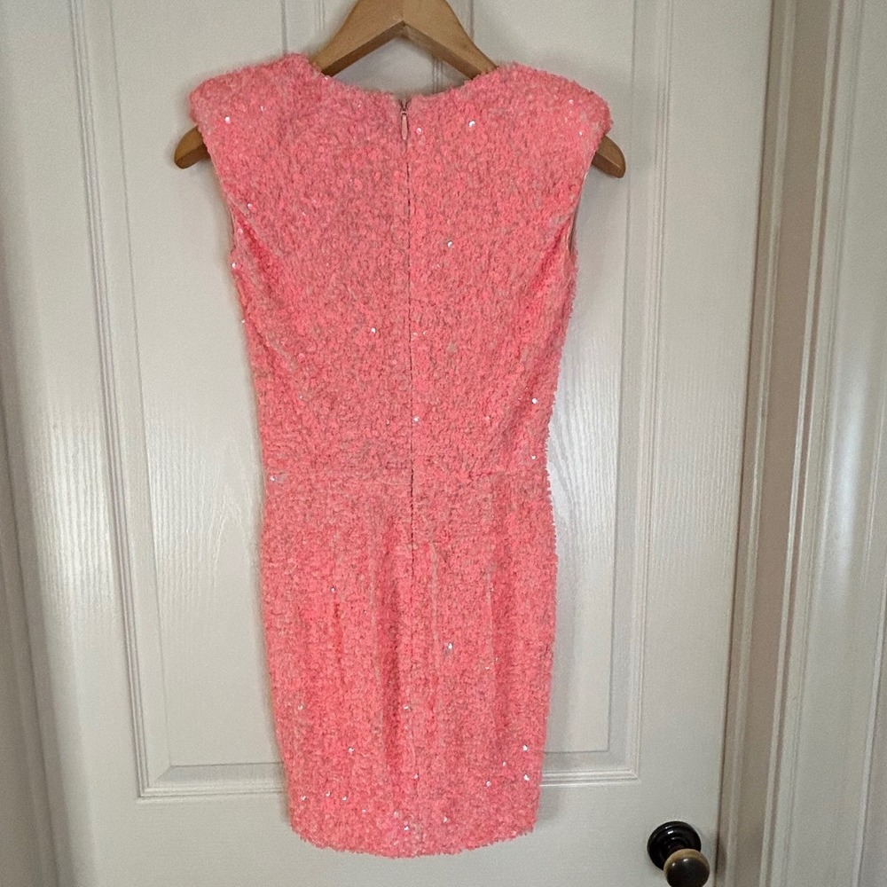 Helsi Jodi NWT Coral Sequin Mini Dress Sleeveless plunging Party Cocktail XS - Picture 8 of 11